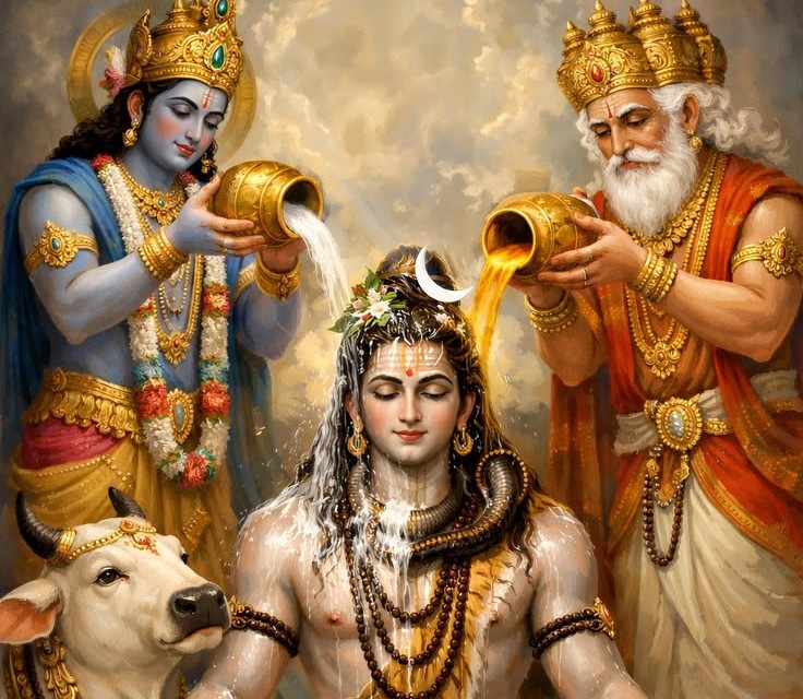 रुद्राभिषेक और शिव पूजा दृश्य